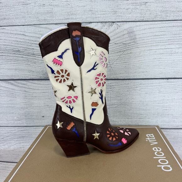 Dolce Vita Women's Brown Colorful Lassie Embossed Western Boots Size 9 - Picture 6 of 11